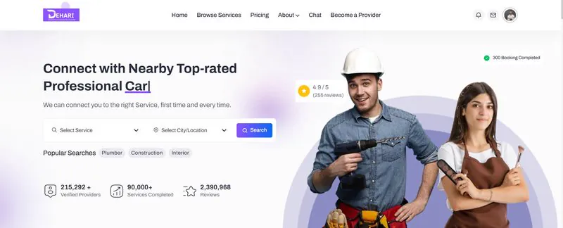 Dehari home services platform dashboard